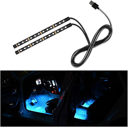 Yourkar Car LED Strip Light, 24 LED Auto Interior Under Dash Atmosphere Lights with USB Port, Vehicle Decor Lamp Ambient Night Light Strip Lighting Kit, Universal Car Accessories (Ice Blue)
