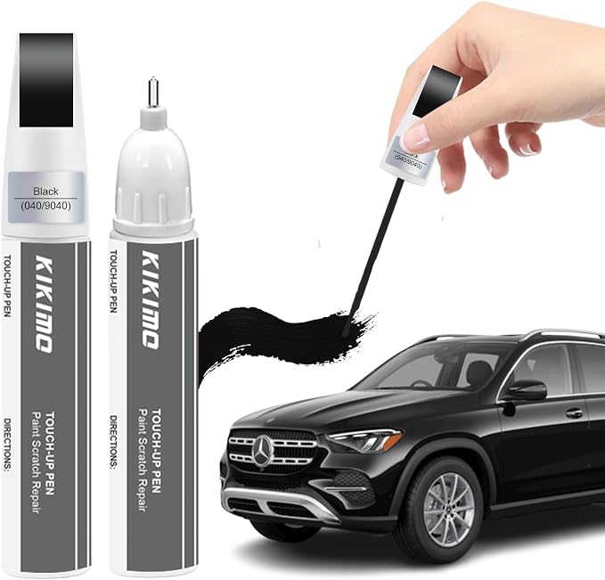 KIKIMO for Mercedes-Benz Touch Up Paint(Black/Jet Black(040/9040)), Car Paint Repair Kit for Mercedes-Benz, 2 In 1 Scratches Repair with Pen Tip and Brush, Color-Matched for Quick & Easy Fix