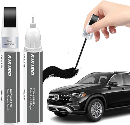 KIKIMO for Mercedes-Benz Touch Up Paint(Black/Jet Black(040/9040)), Car Paint Repair Kit for Mercedes-Benz, 2 In 1 Scratches Repair with Pen Tip and Brush, Color-Matched for Quick & Easy Fix