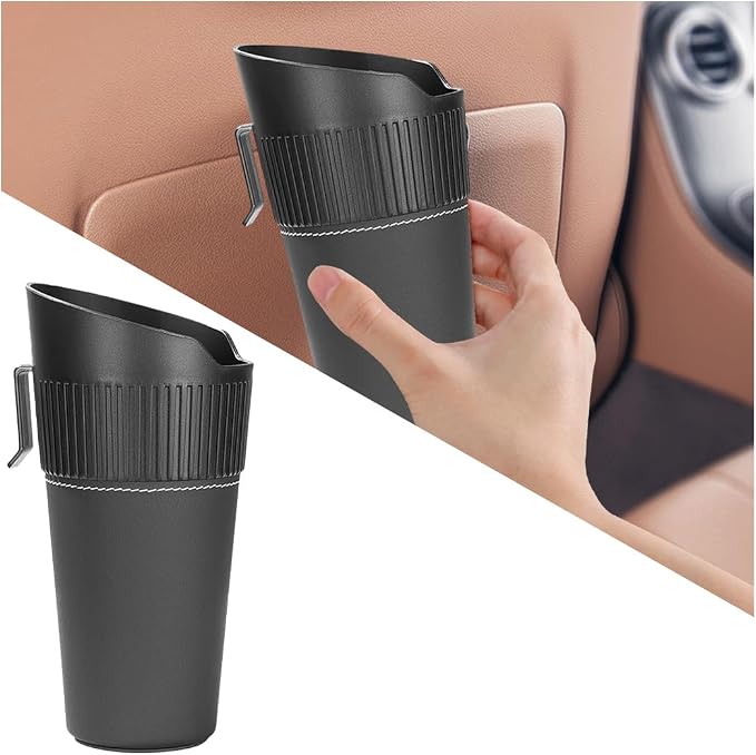Car Trash Can, Mini Leakproof Vehicle Cup Holder Garbage Container Bin, Portable Automotive Interior Door Trash Storage Organizer Accessories, Universal for Sedan Truck SUV (Black)