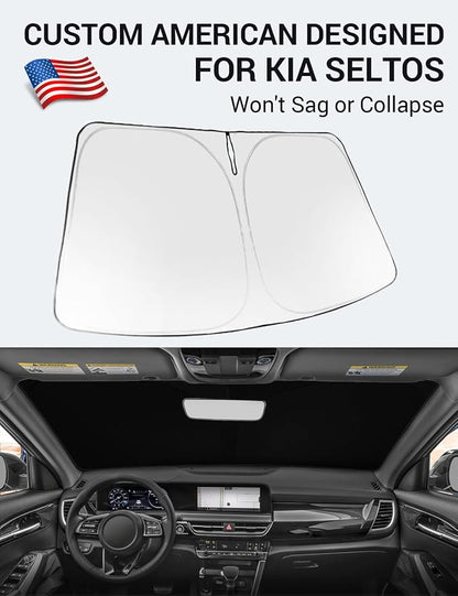 Proadsy 2026 Upgrade Windshield Sun Shade Custom Fit Kia Seltos 2021-2025 2026 Foldable Front Sunshade Protector Sun Visor Blocks UV Rays Keep Car Cooler Accessories