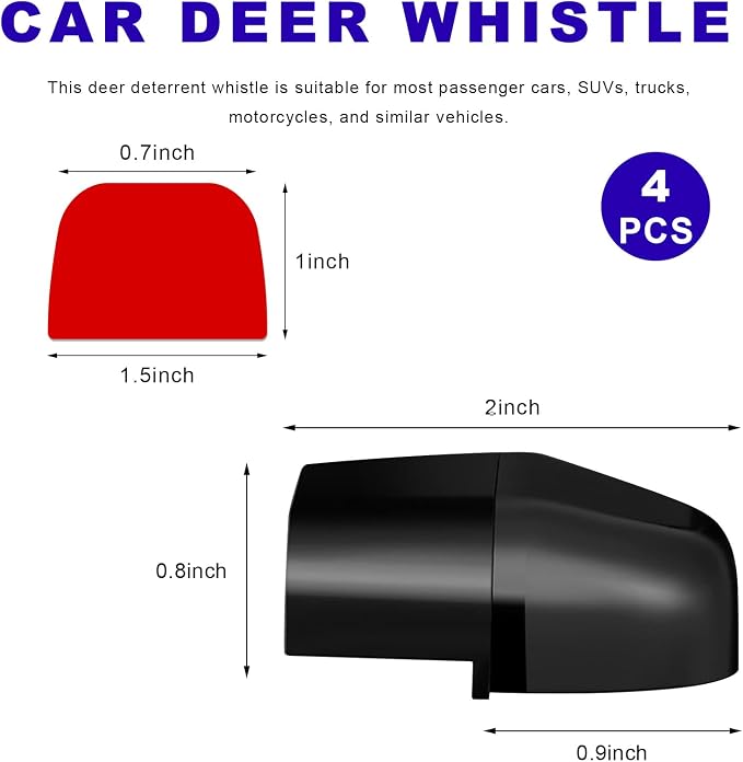 4 PCS Deer Whistles for Car, Deer Warning Device with Adhesive Tapes to Avoid Collisions, Animal Alert Horn Road Safety Whistle for SUVs Trucks Motorcycles, Car Accessories (Black)