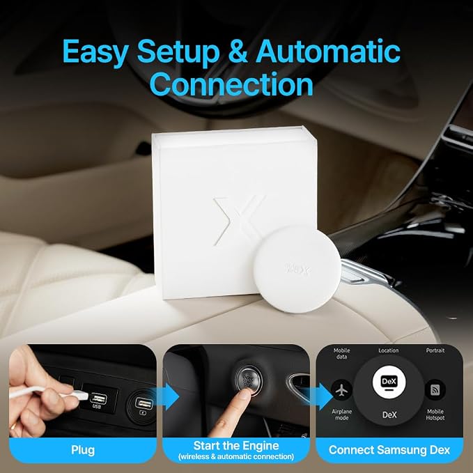 AutoPro X Android Auto Wireless Adapter Samsung DeX Box - Wireless Android Auto Adapter YouTube, ESPN, Netflix in Car Streaming Device - Use Every Google Play Store App from Your Galaxy Phone