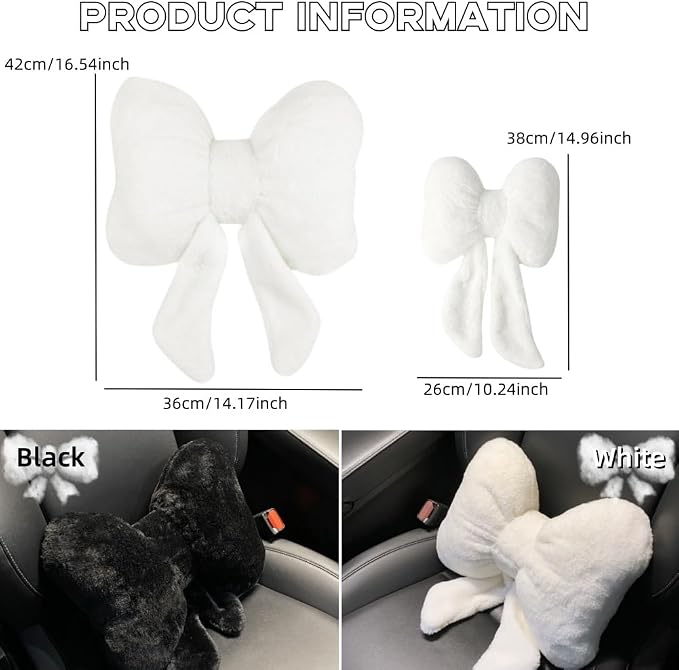 LYFJMUS 4 Pack Plush Bow Car Headrest Pillow and Lumbar Support Pillow Soft Butterfly Car Neck Pillows for Driving Cars Decor