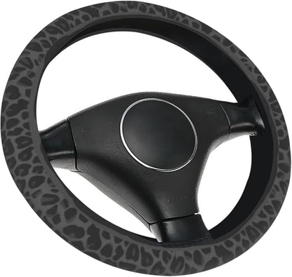 Black Leopard Cheetah Steering Wheel Cover, Anti-Slip Universal Car Steering Wheel Cover for Women Girls, Soft Breathable Neoprene 15 Inch Car Accessories Case fit for Cars Auto SUVs