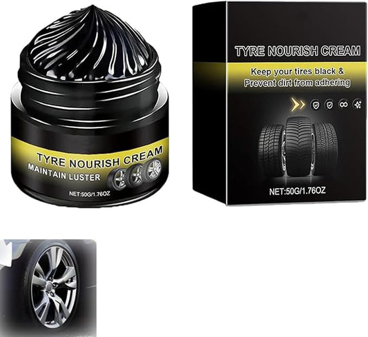 Tyre Nourish Cream, Restores Black Gloss Tire Wax Cream for Cars, Powerful Wheel Cleaning Refurbish Wax to Maintain Luster, UV Protection and Waterproof Formula for Car Tires