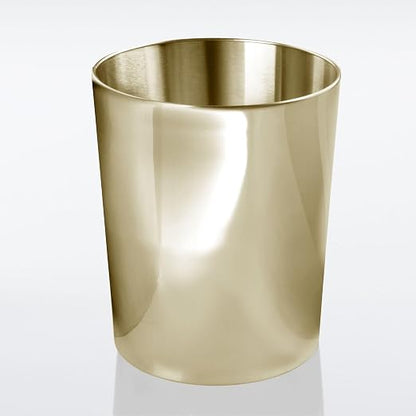 mDesign Round Metal Small 1.7 Gallon Recycle Trash Can Wastebasket, Garbage Container Bin for Bathrooms, Kitchen, Bedroom, Home Office - Durable Stainless Steel - Mirri Collection - Soft Brass