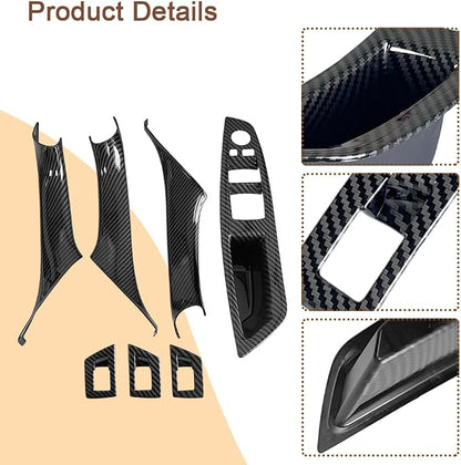 7PCS Carbon Fiber Interior Door Handle Cover Kit Replacement for BMW 5 Series F10 / F11 (2010-2016) 520i 523i 525i 528i 530i 535i | Driver Passenger Window Switch Panel Window Switch Covers