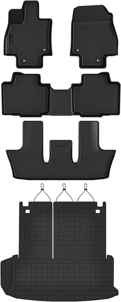 Auxko All Weather Floor Mats Cargo Mat with Backrest Mat for 2024 2025 2026 Toyota Grand Highlander 7&8 Seat Only All Season TPE Accessories Odorless Anti-Slip Floor Liners Trunk Tray