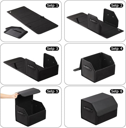 AUTOARK Leather Car Trunk Organizer,Durable Collapsible Adjustable Compartments Cargo Storage,AK-141