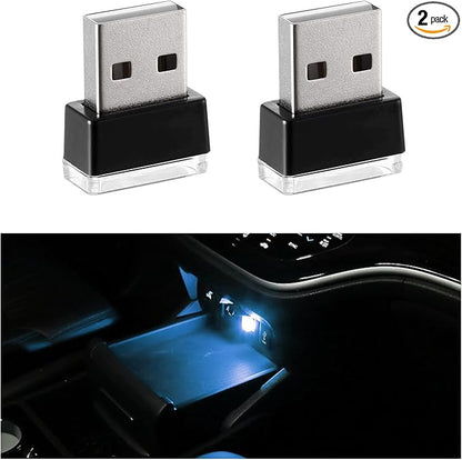 2 PCS USB LED Car Interior Atmosphere Lamp, Portable Mini LED Night Light, Plug-in USB Interface Trunk Ambient Lighting Kit, Universal Interior Car Accessories (Ice Blue)