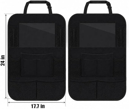 ULEEKA Car Backseat Organizer with 10" Table Holder, 9 Storage Pockets Seat Back Protectors Kick Mats for Kids Toddlers, Travel Accessories, 2 Pack