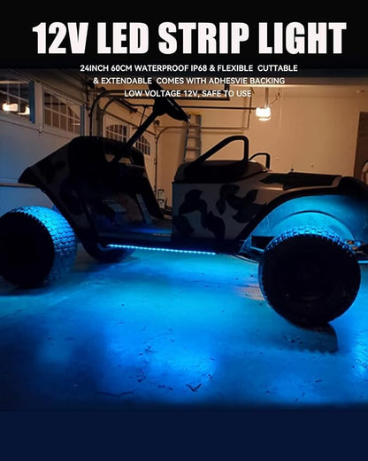 Keiurot 12V Led Light Strip 24" Connectable Ice Blue Led Strip Lights for Cars Golf Cart Motorcycle Boat Trucks Waterproof Led Strip Lights, 4Pack