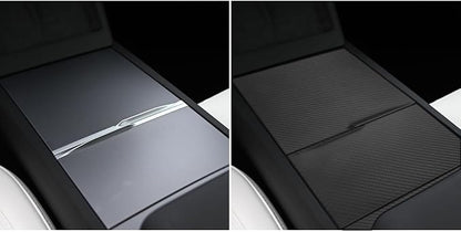 NVCNX Hard Rigid Real Carbon Fiber for Tesla New Model 3/Y Highland 2024-2026 for Juniper 2025 2026 Accessories Center Console Cup Holder Organizer Panel Cover Interior Trim 3PCs - Matte Carbon