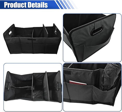 Car Trunk Organizer, Large Capacity Oxford Cloth Car Storage Box, Collapsible Multi-Compartment Organization Container, Waterproof Auto Interior Storage Accessories (Black)