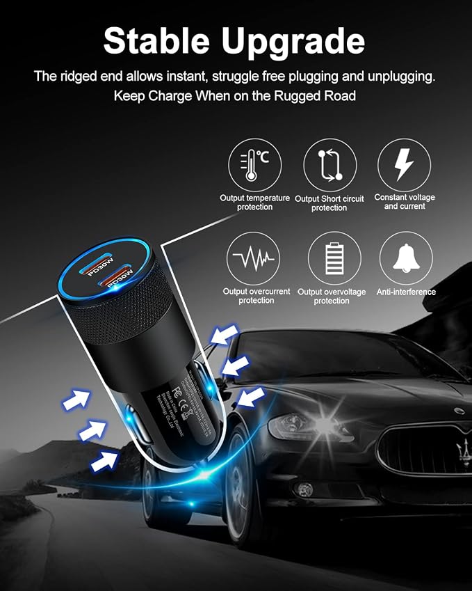 60W USB C Car Charger, 2 Pack AILKIN USB C Cigarette Lighter Adapter Fast Charging Dual Port PD3.0 Type C Car Charger Plug Compatible with iPhone 17 16 15 14 Pro Max Galaxy S26/S25/S24 Pixel 10 9Pro