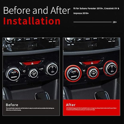 Auovo AC Climate Control Knob Outer Ring Covers Accessories for Subaru Forester 2019-2024 / Crosstrek 2018-2022 2023 / Impreza 2017-2023 Interior for Car Air Condition Switch Control Trim (Red)