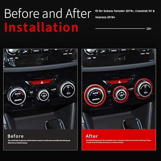 Auovo AC Climate Control Knob Outer Ring Covers Accessories for Subaru Forester 2019-2024 / Crosstrek 2018-2022 2023 / Impreza 2017-2023 Interior for Car Air Condition Switch Control Trim (Red)