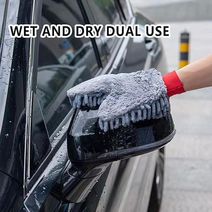 2 Pack Chenille Microfiber Car Wash Mitt Scratch-Free Lint-Free Double Sided Ultra-Soft Absorbent, Swirl-Free Finish for Car Washing & Detailing, Compatible with Cars Trucks SUVs Motorcycles