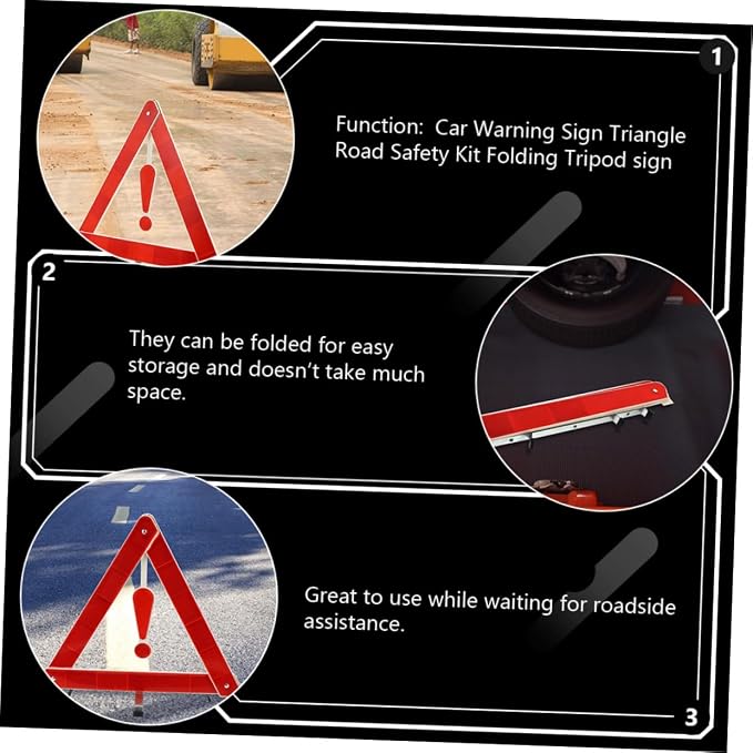4pcs Car Warning Triangle Kit Portable Reflective Emergency Sign with Tripod for Roadside Safety and Wind Resistant for Vehicle Maintenance and Road Construction