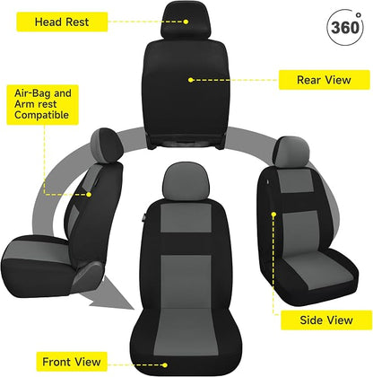 VarCozy Seat Covers for Car Front Pair, Breathable Cloth Front Car Seat Covers, Universal Cloth Seat Covers for SUV Sedan Van, Automotive Interior Covers, Airbag Compatible