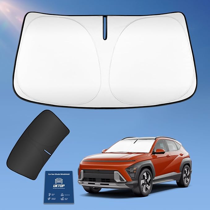 Sun Shade Sunshade for Hyundai Kona 2018-2024 2025 Windshield Cover, 4-Layers Sun Shield 250T Silver Sun Visor Foldable Front Window Shades Blocks UV Rays Car Accessories