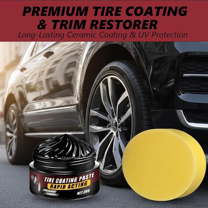 Premium Tire Coating & Trim Restorer, Tyre Nourish Cream, Car Tire Shine with Sponge, Tire Polishing Paste, Ceramic Coating Bring Back the Original Deep Black Shine to Rubber and Plastic (3, 50g)
