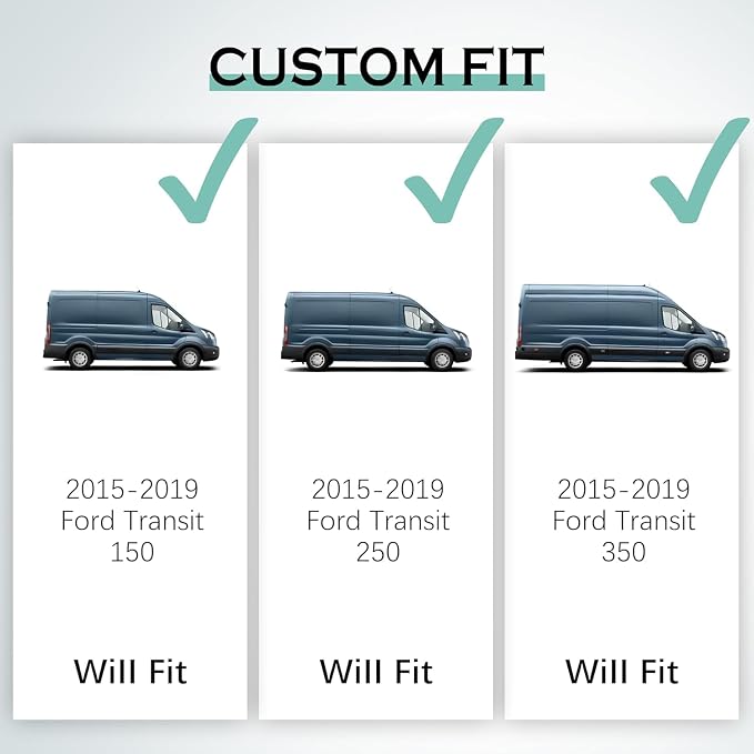 KARPAL Floor Mats for 2015-2021 Ford Transit 150/250/350/350HD w/Carpet Flooring (No Fit Transit Connect), Custom Fit TPE All Weather Ford Transit Accessories Front Floor Liner
