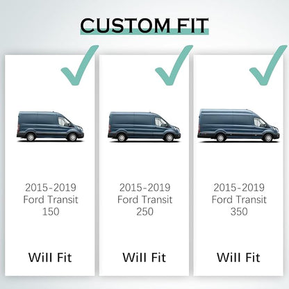 KARPAL Floor Mats for 2015-2021 Ford Transit 150/250/350/350HD w/Carpet Flooring (No Fit Transit Connect), Custom Fit TPE All Weather Ford Transit Accessories Front Floor Liner