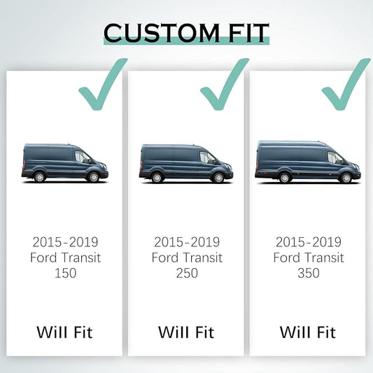 KARPAL Floor Mats for 2015-2021 Ford Transit 150/250/350/350HD w/Carpet Flooring (No Fit Transit Connect), Custom Fit TPE All Weather Ford Transit Accessories Front Floor Liner