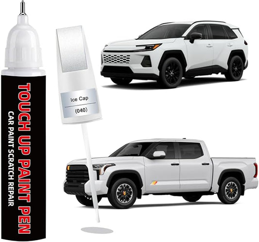 Ice Cap(040) Car Touch Up Paint Compatible with Toyota 2-in-1 Car Scratch Repair Pen with Fine Tip&Brush, DIY Color-Code Matched Auto Paint for Small Rock Chips Door Scratches Paint Nicks Bumper Marks