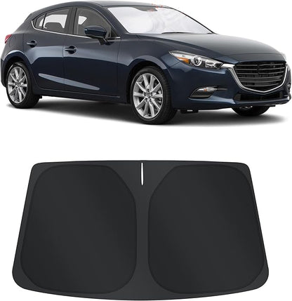 TINGLU Sun Shade for Mazda 3 Mazda3 2014-2018 Accessories Windshield Sun Shade Window Shade UV Rays Protection Sun Visor Cover with Steering Wheel Sunshade Storage Bag