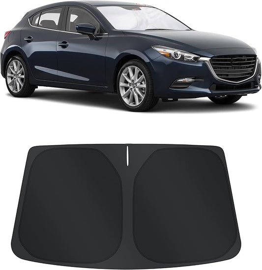 TINGLU Sun Shade for Mazda 3 Mazda3 2014-2018 Accessories Windshield Sun Shade Window Shade UV Rays Protection Sun Visor Cover with Steering Wheel Sunshade Storage Bag
