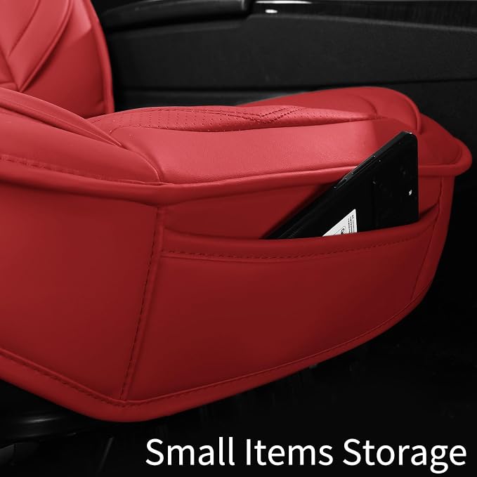HChengkikz Nappa Leather Car Seat Covers Full Set, Red Car seat Protector 5 Seats, Waterproof Car Seat Cushion, Universal Automotive Seat Covers Fit for SUV Truck Pick-up Sedan, Front and Rear