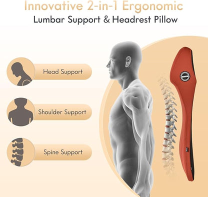 FLORICH 2-in-1 Lumbar Support with Headrest Pillow for Car Ergonomic Memory Foam Car Seat Back Cushion Integrated Lumbar Pillow with Car Neck Pillow for Driving Seat Relief Back Sciatica Pain, Red