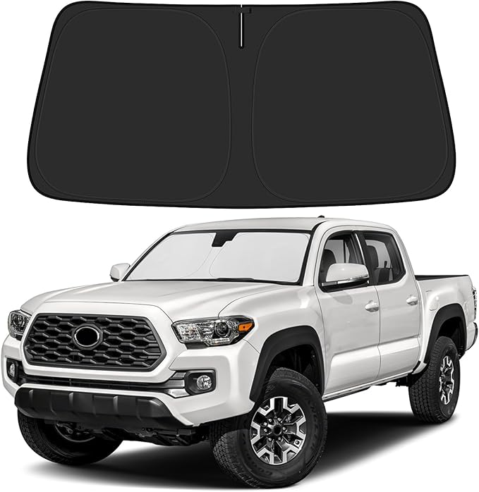 BIBLOZ Car Windshield Sun Shade for Toyota Tacoma 2016-2025 2026, SR, SR5, Limited, TRD Sport, TRD Off Road Accessories Foldable Car PET Sunshade Keeps The Cool Inside