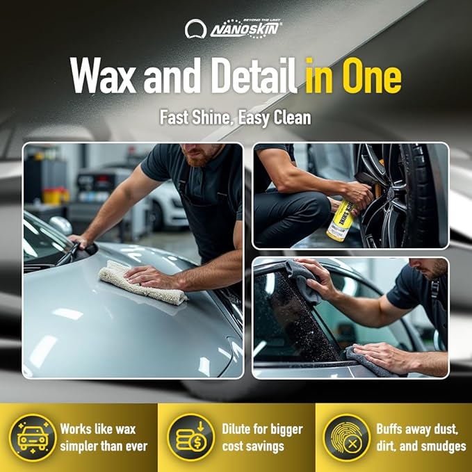 Nanoskin QUICK SHINE Quick Detail Spray 5 Gallons - Waterless Detailer Spray for Car Detailing | Deep Gloss Car Wax Booster & Clay Lubricant | Removes Dust, Smudges, Fingerprints & Other Contaminants, Yellow, 640.00 Fl Oz (Pack of 1)