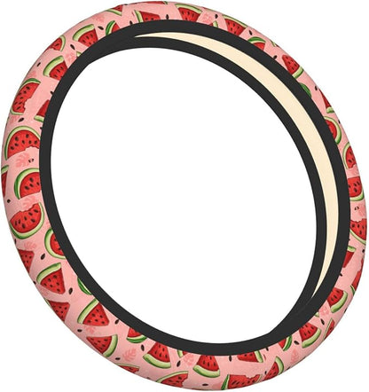 Cute Watermelon Steering Wheel Cover for Women,Universal Auto Steering Wheel 14-15 Inch Car Interior Accessories with 2PCS Car Coasters,Suitable for Men and Women