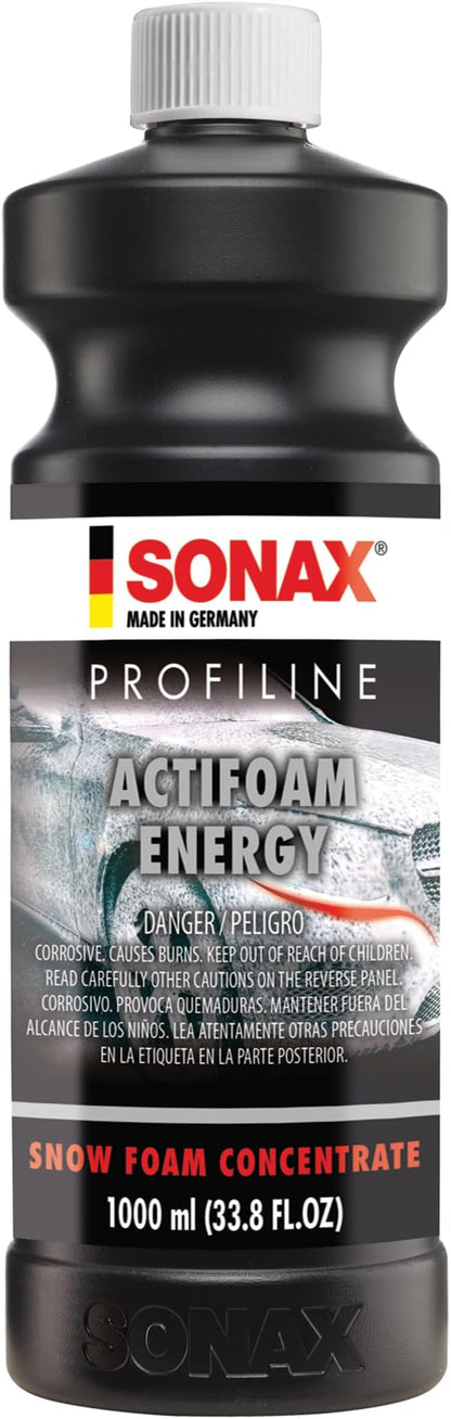 SONAX ActiFoam Energy 618300 | High-Foaming Car Wash Shampoo | Powerful Dirt Removal with Fresh Scent | Safe for All Paint Wax Sealants & Coatings | Use with Foam Cannon or Bucket | 1L (33.8oz)
