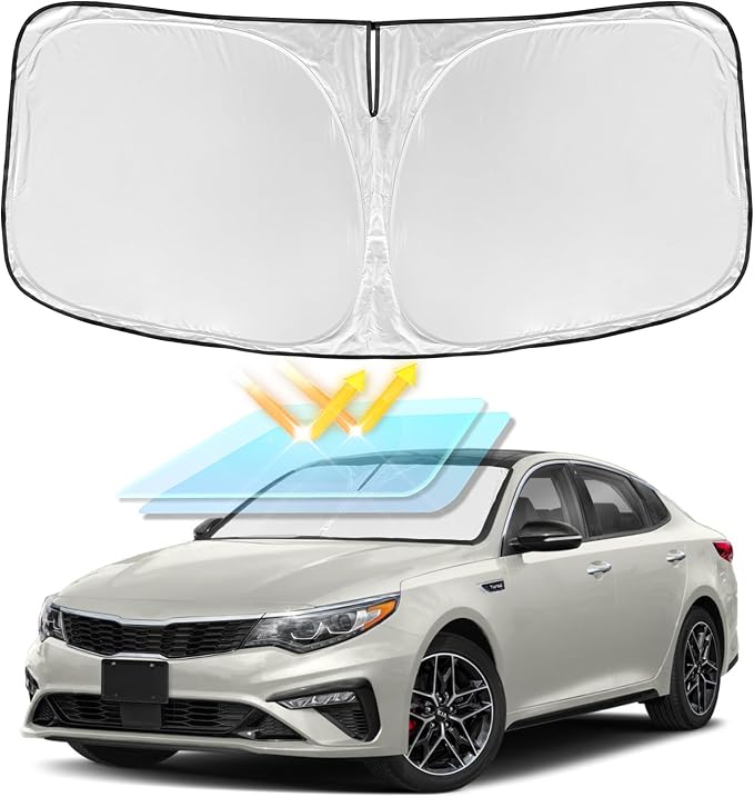 for KIA Optima 2016-2020 Windshield Sun Shade - 4 Layers Car Sunshades for Front Windows Shade Cover Custom Fit Optima Sun Visor 2450T Retractable Shade Blocks UV Rays Car Accessories