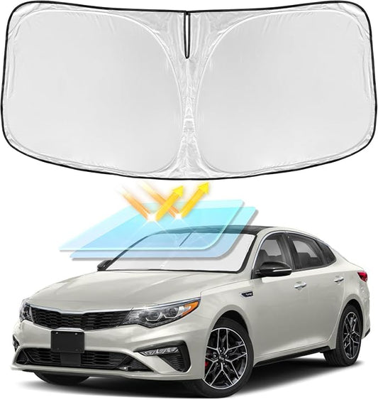 for KIA Optima 2016-2020 Windshield Sun Shade - 4 Layers Car Sunshades for Front Windows Shade Cover Custom Fit Optima Sun Visor 2450T Retractable Shade Blocks UV Rays Car Accessories
