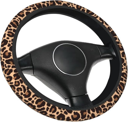 Leopard Steering Wheel Cover, Cheetah Universal Car Steering Wheel Covers for Women & Men, 15 Inch Anti-Slip Neoprene Stretchy Car Accessories Case for Vehicle Truck SUV