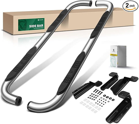 YHTAUTO 3 Inch Running Boards Side Steps Fit Ford F-150 15-26, F250/350/450/550 Super Duty 17-26, Extended/Super Cab, Round 90° Bent Ends Stainless Steel Polished Chrome, Truck Cab Side Step Rails