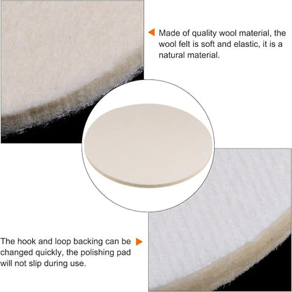 HARFINGTON 5pcs Wool Felt Polishing Pads, 7 inch Buffing Wheel Polish Pad Flocking Hook & Loop Back for Car Glass Plastic Metal Stone