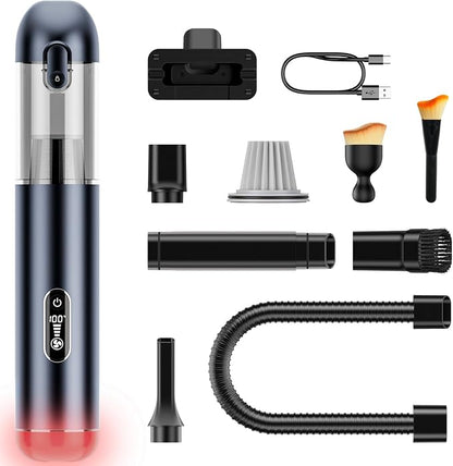 Car Vacuum Cleaner, Portable Cordless Handheld Vacuum with 18,000PA Suction, 3 Power Modes, Metal Body & LCD Display & LED Light, Mini Vacuum for Car, Home, Office, and Pet Cleaning