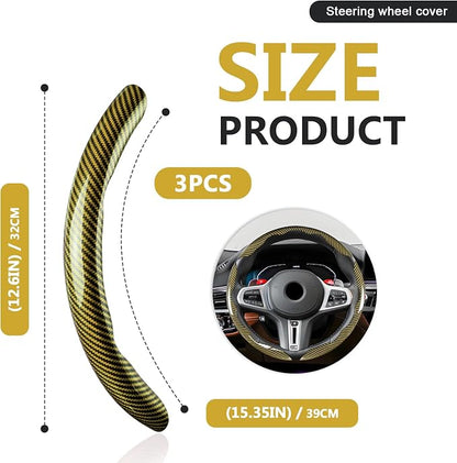 3pcs Universal Carbon Fiber Steering Wheel Cover - Anti-Slip & Segmented Design, Universal 99% Durable Steering Wheel Protector for Men and Women, Car Interior Accessory (Yellow)