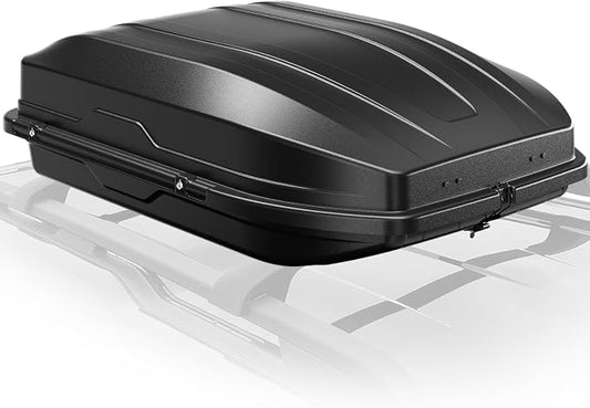 Auto Dynasty Roof Top Mount Car Storage Travel Luggage Box Cargo Carrier, 56.3 (L) x 36.8 (W) x 16.25 (H) Inches, Capacity 110 Pounds, 13 Cubic Feet (Tool-Free Install), Textured Black Finish