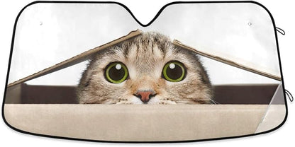 Funny Cat Car Windshield Sun Shade Cute Animal Foldable UV Ray Sun Visor Protector Sunshade to Keep Your Vehicle Cool (55" x 27.6")