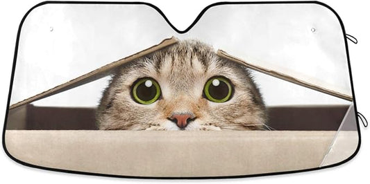Funny Cat Car Windshield Sun Shade Cute Animal Foldable UV Ray Sun Visor Protector Sunshade to Keep Your Vehicle Cool (55" x 27.6")