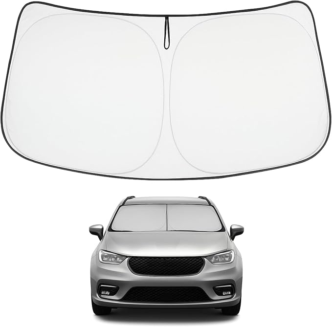 Proadsy 2026 Upgrade Windshield Sun Shade Custom Fit Chrysler Pacifica 2017-2025 2026 4-Layer Foldable Front Sunshade Protector Sun Visor Blocks UV Rays Keep Car Cooler Accessories